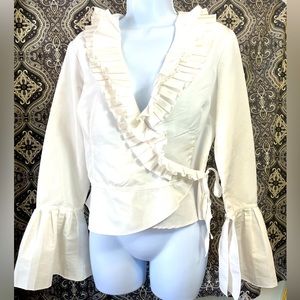Sold…White Wrap, Ruffled Blouse by Sunny Leigh